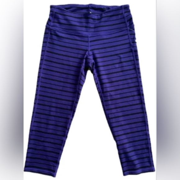 Athleta Purple Black Stripe Chaturanga Capri Leggings Running Tights medium - Picture 3 of 7